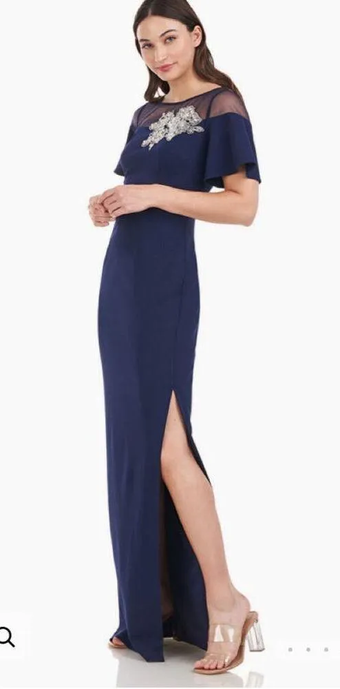 NWT JS Collections Fleur Beaded Column Gown Blue Size 4 - Image 3