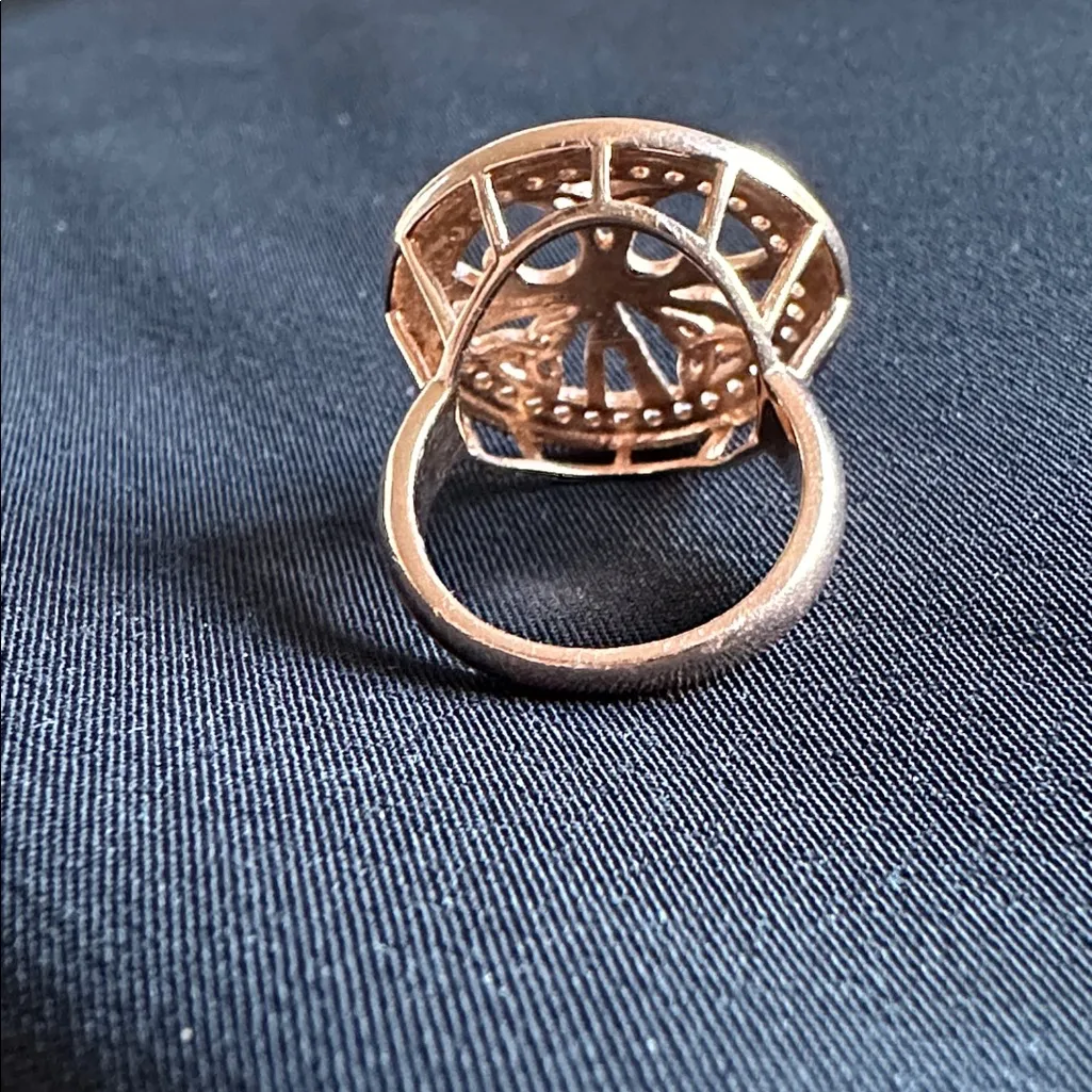 Rose gold over sterling EUC tree of life ring. Halo of natural zircon gemstones Pink - Image 4