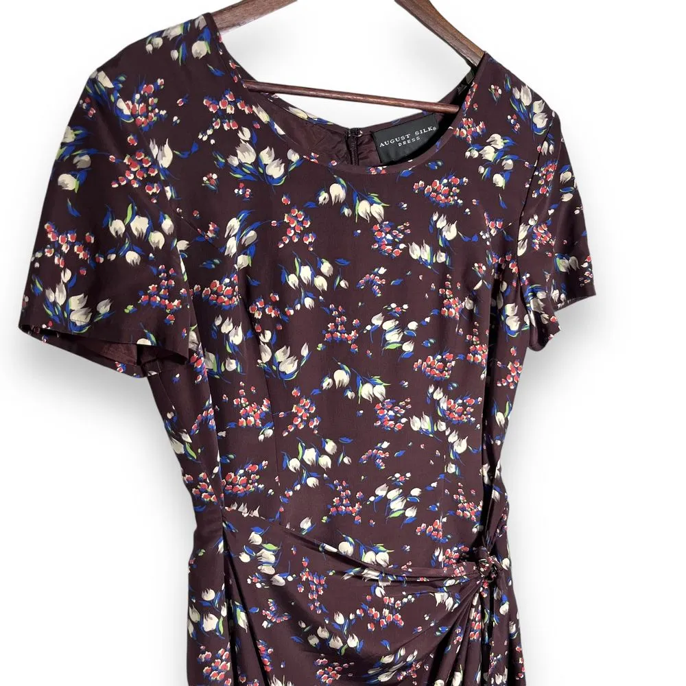 August Silk 100% Silk Faux Wrap Floral Dress Womens 10‎ Brown NWOT - Image 2