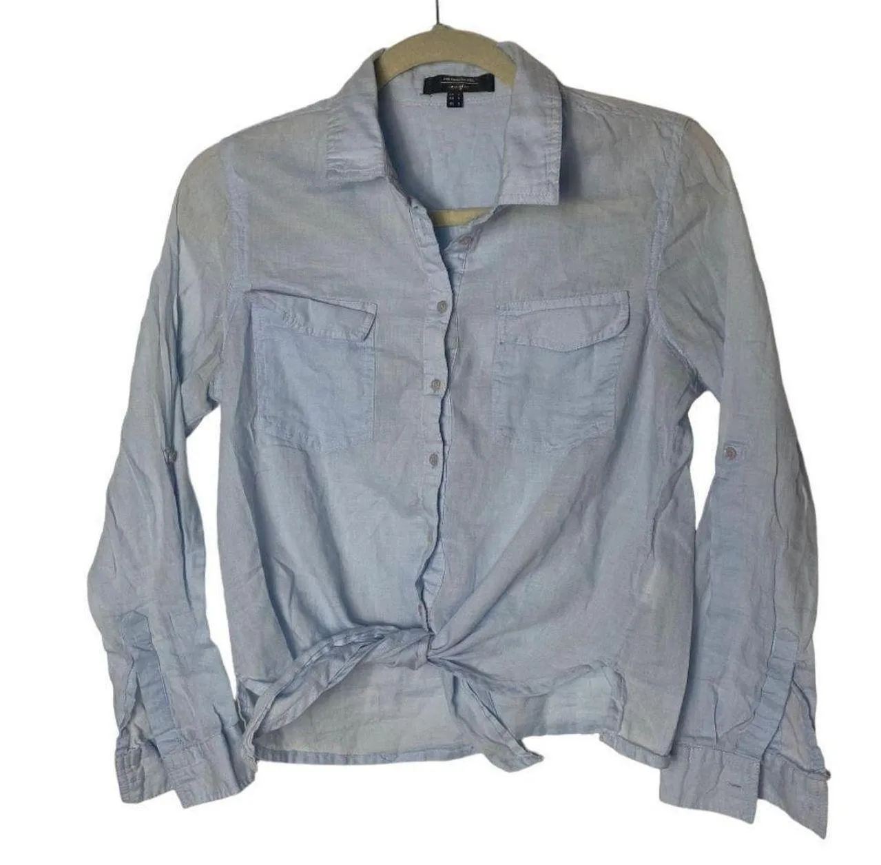 Jennyfer SZ S lightweight button down shirt tie front Blue - Image 2