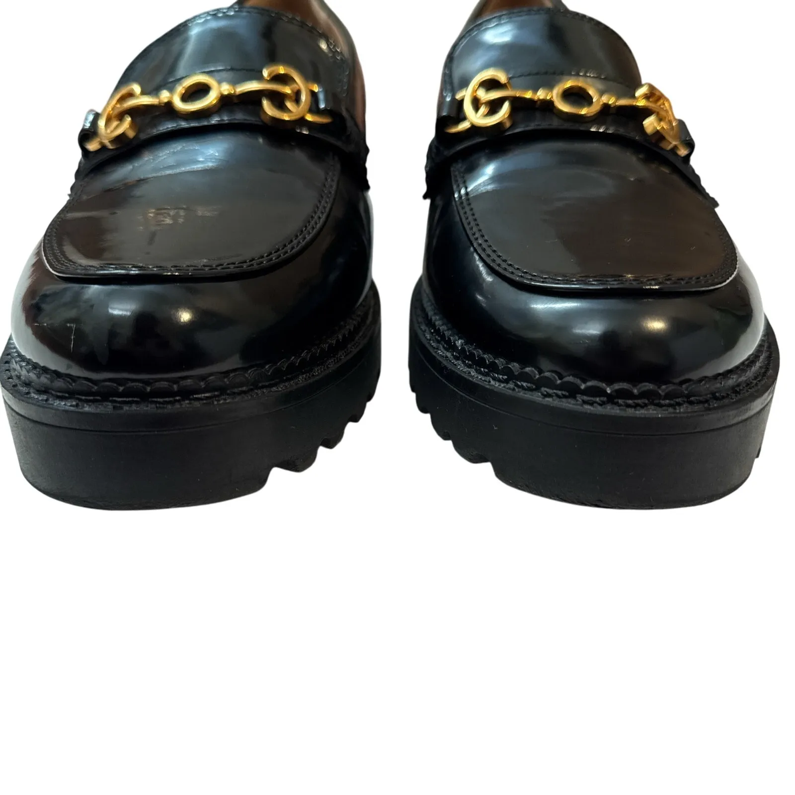 Circus NY by Sam Edelman Deana Loafers Black Patent Gold Chain Size 10 - Image 5