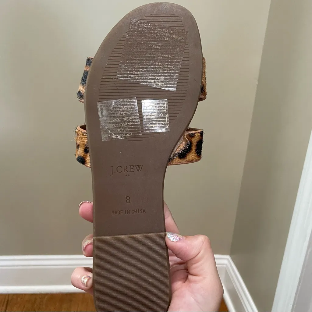 J.Crew Factory Leopard Print Calf Hair Flat Sandals Brown Women’s Size 8 - Image 7