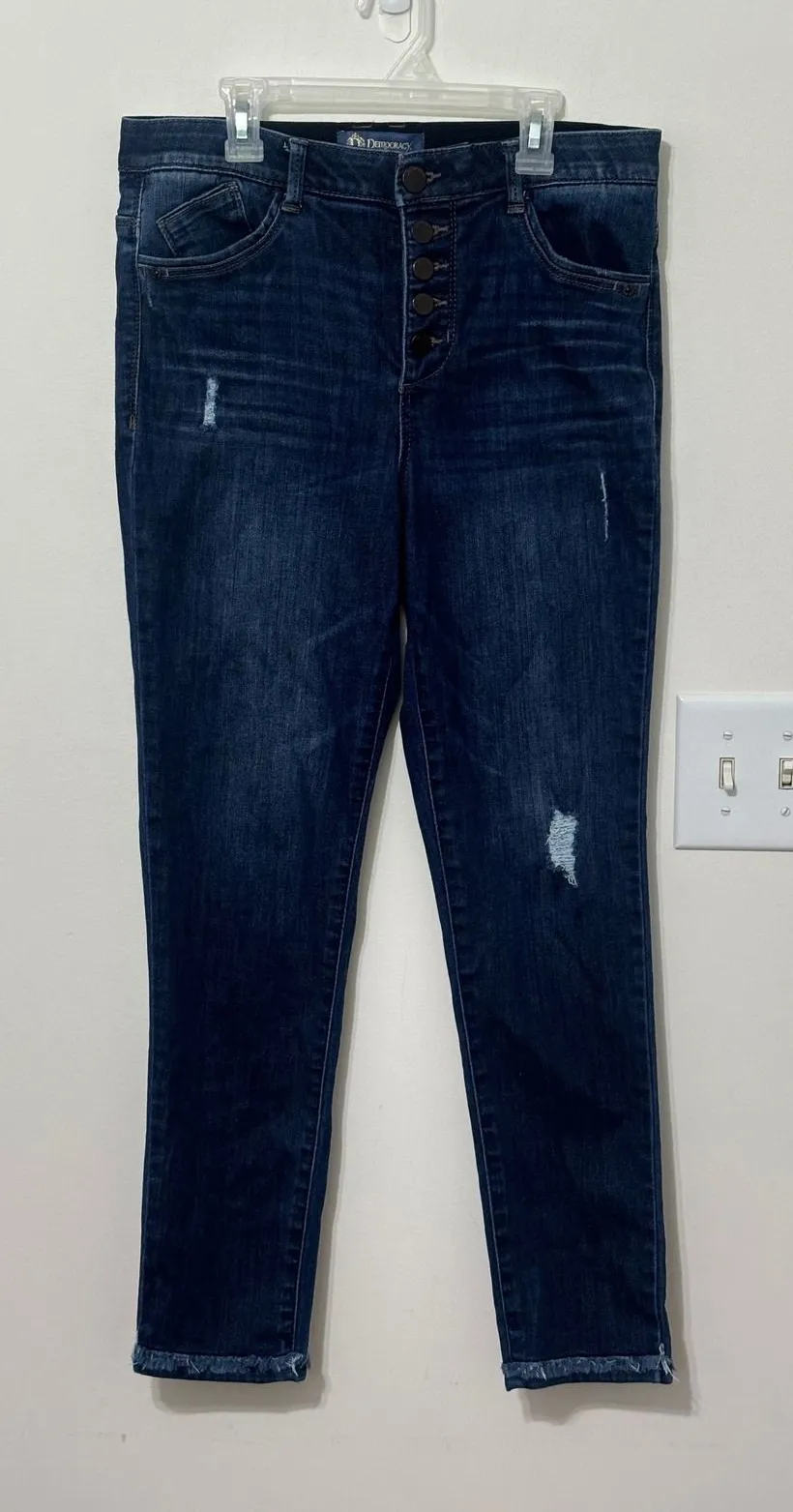 Democracy Ankle Skinny Jeans Distressed Dark Wash Button Fly Size 8 - Image 1
