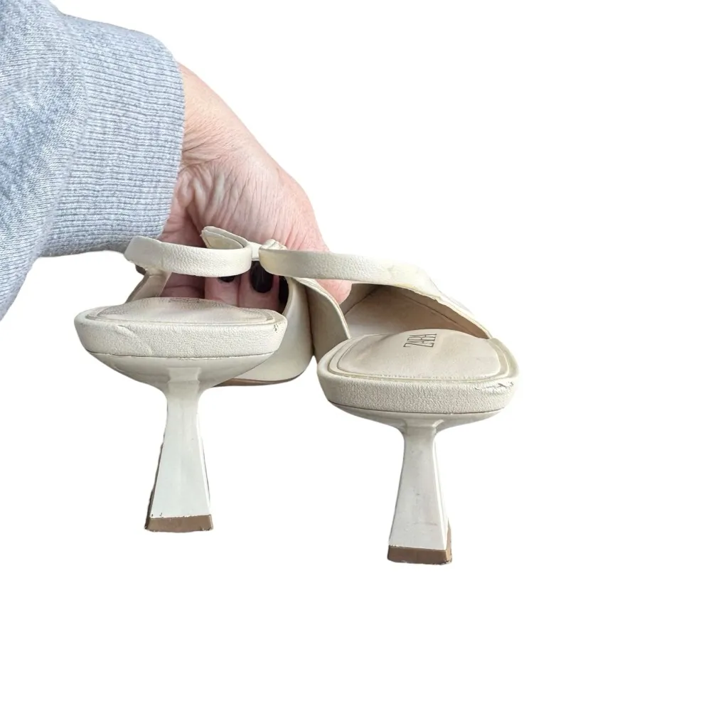 Zara - White Slingback Pointed Toe Heels w/ Buckle Detail Sz 37 - Image 5