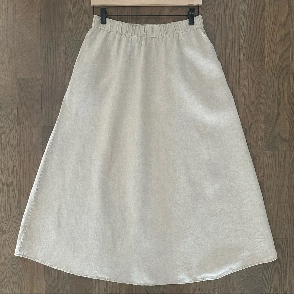 Eileen Fisher A-line Midi 100% Organic Linen Skirt in Undyed Natural Tan XS - Image 7