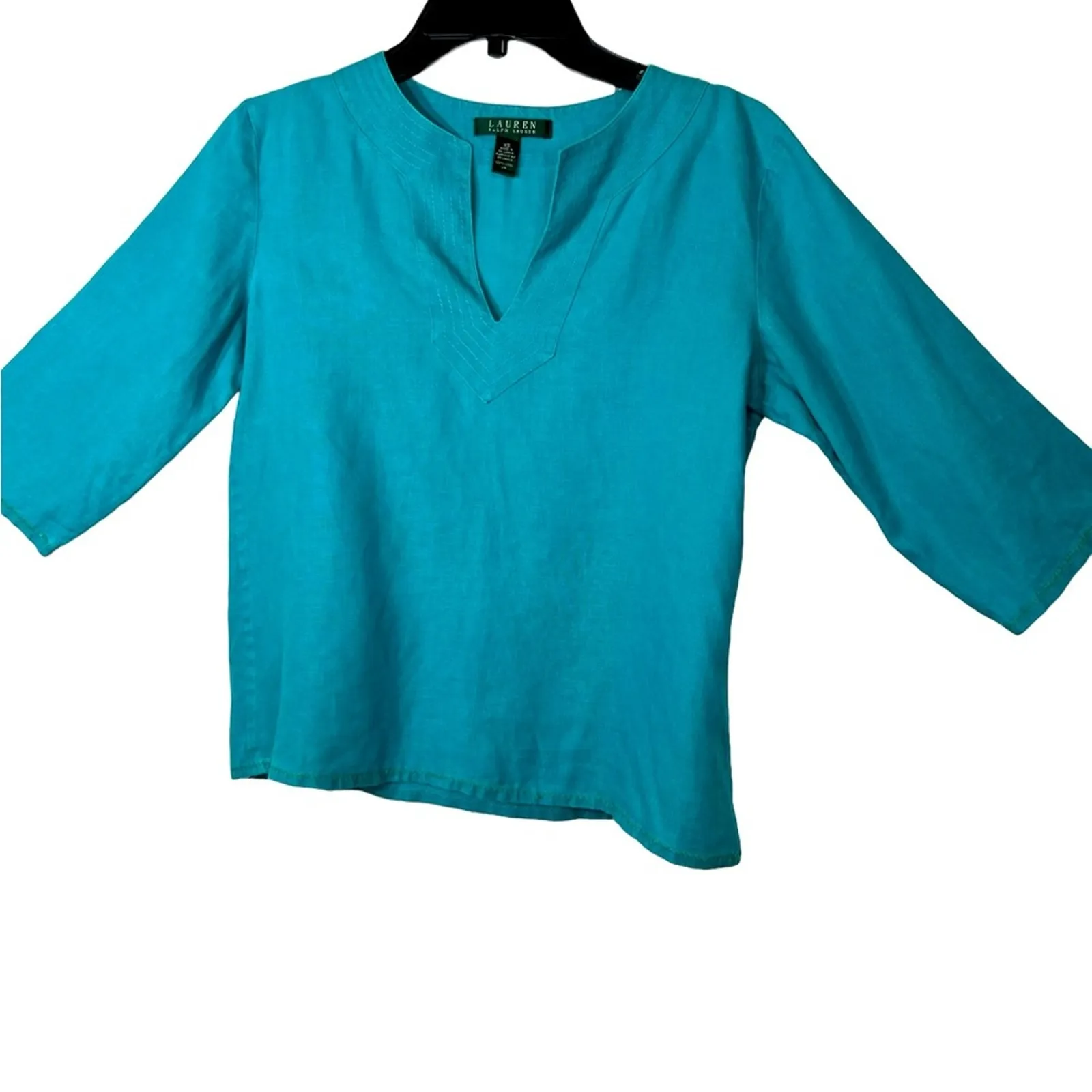 Lauren Ralph Lauren Teal 100% Linen Short Sleeve Top Blouse Size XS - Image 2