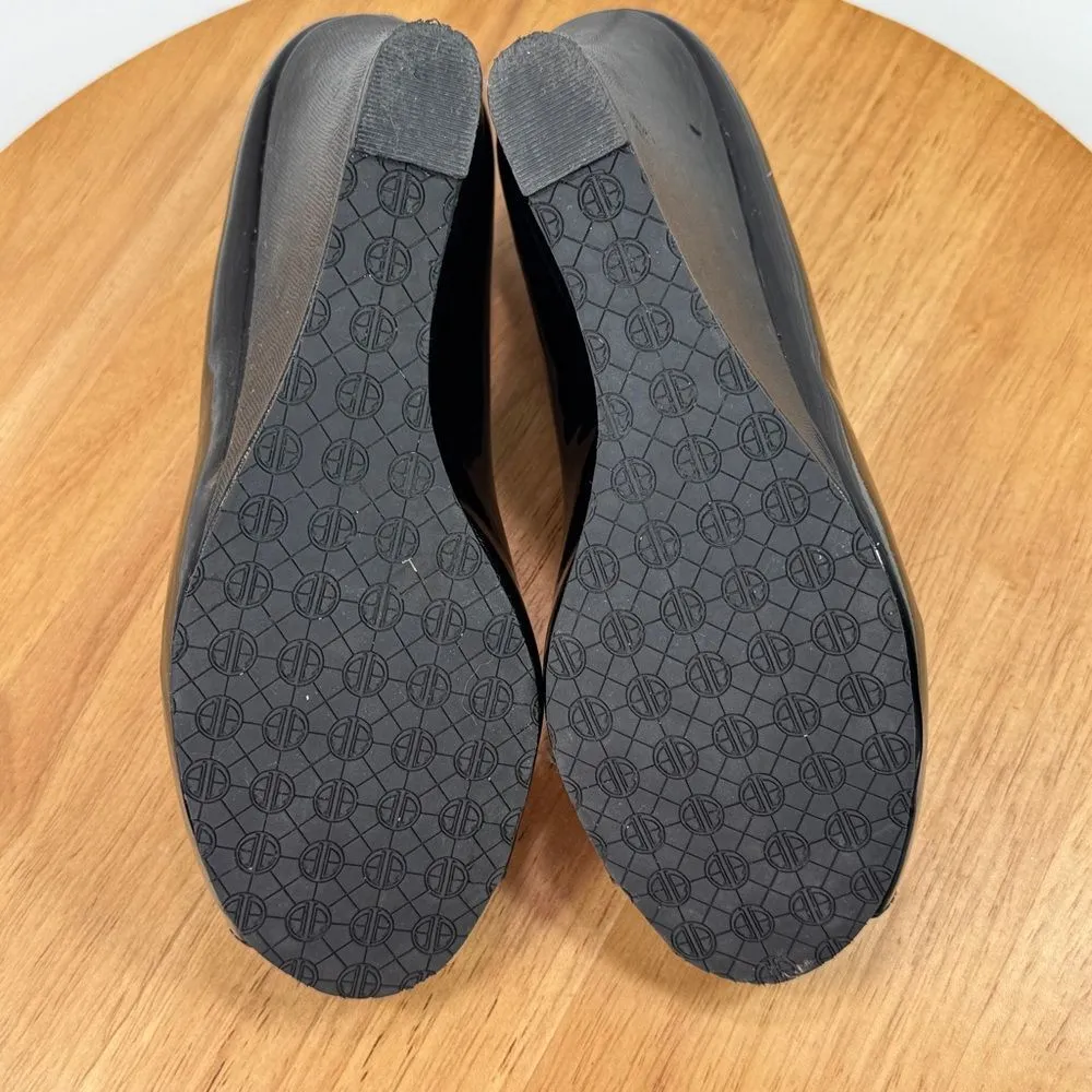 Lilly Pulitzer Patent Leather Peep Toe Wedge Heels Black 36.5‎ US 6 - Image 10