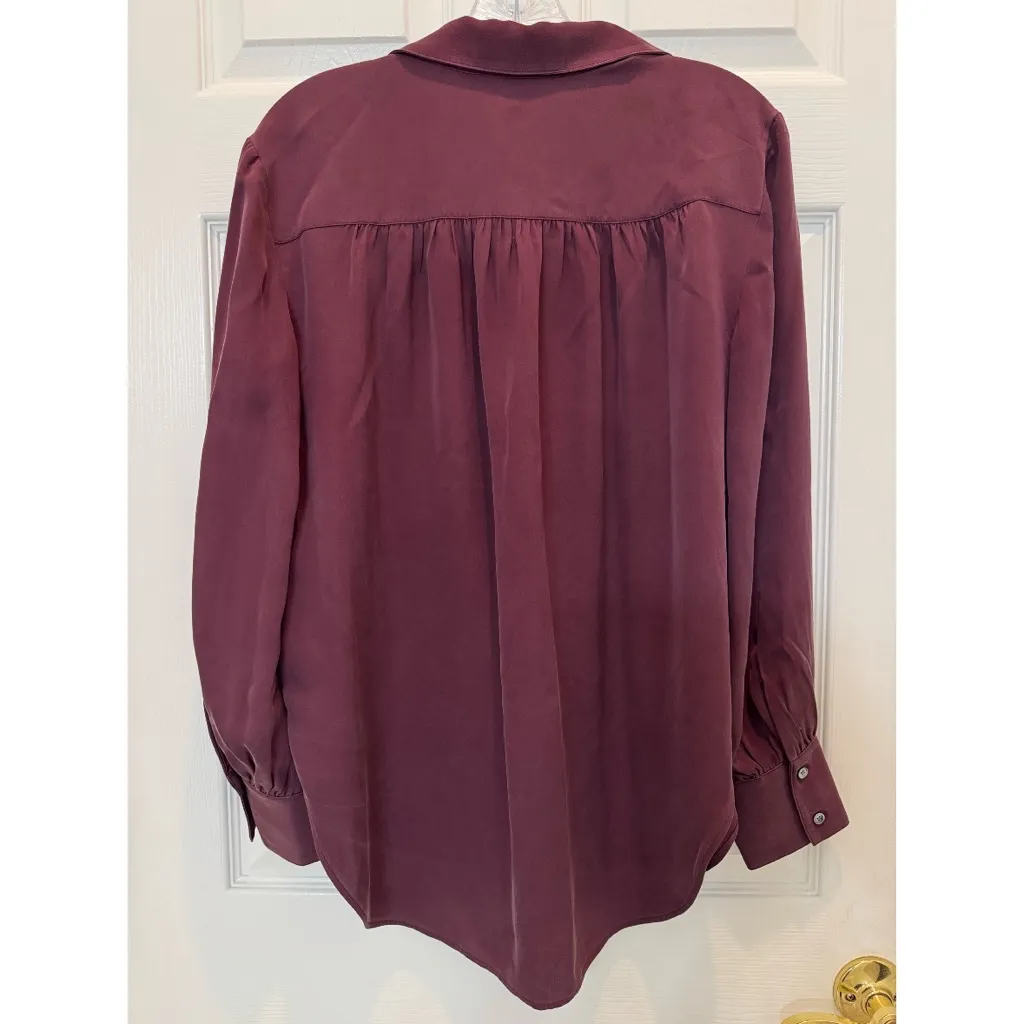 Theory 100% Silk Button Down Shirt Burgundy Size Medium - Image 3