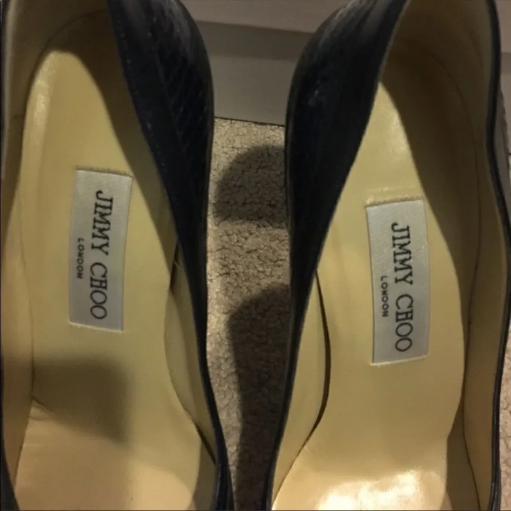 Jimmy Choo Navy Snakeskin & Leather Pointy Shoes - Image 2