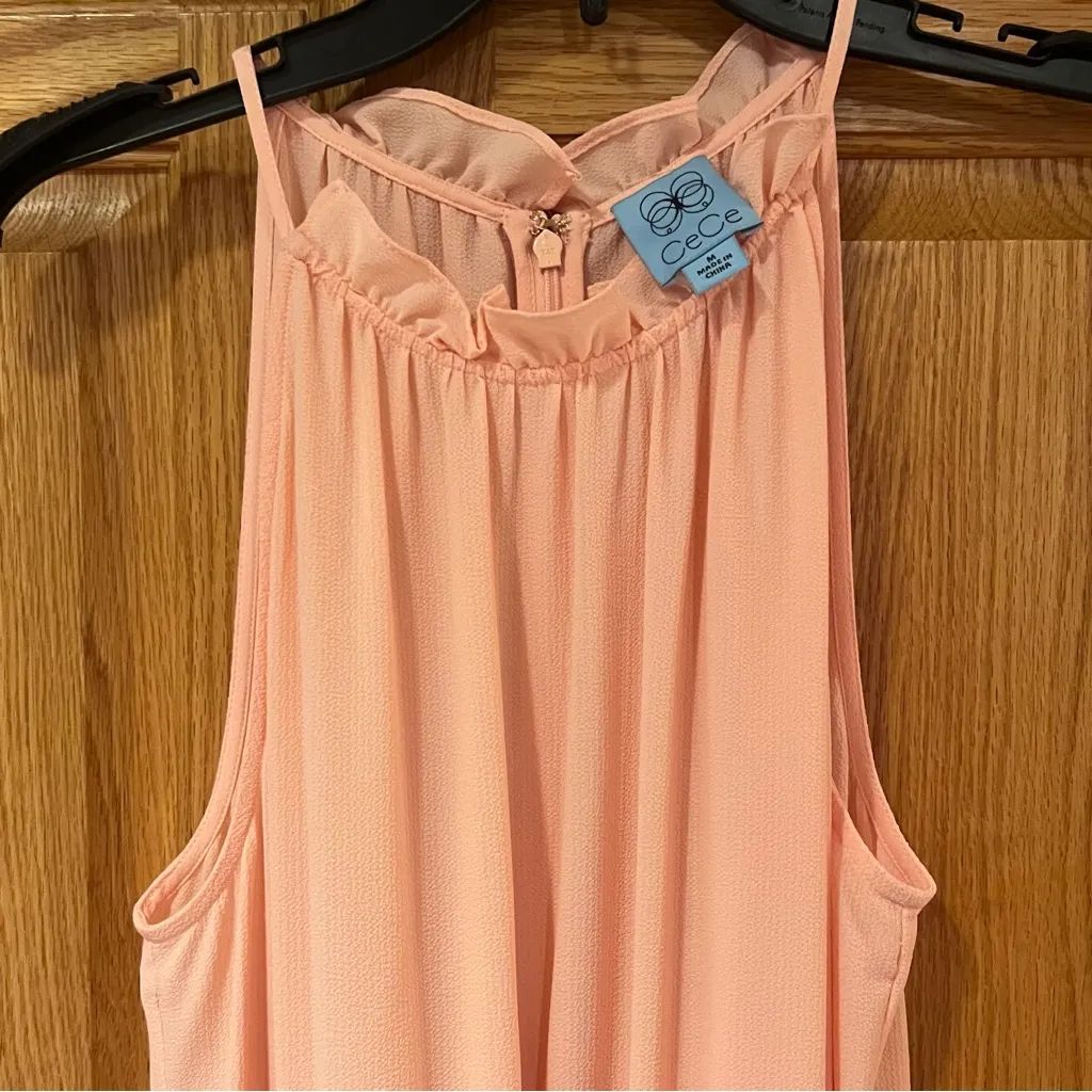 CeCe Halter Bodice Tiered Colorblock Maxi Dress Peach Orange Pink Size Medium‎ - Image 8