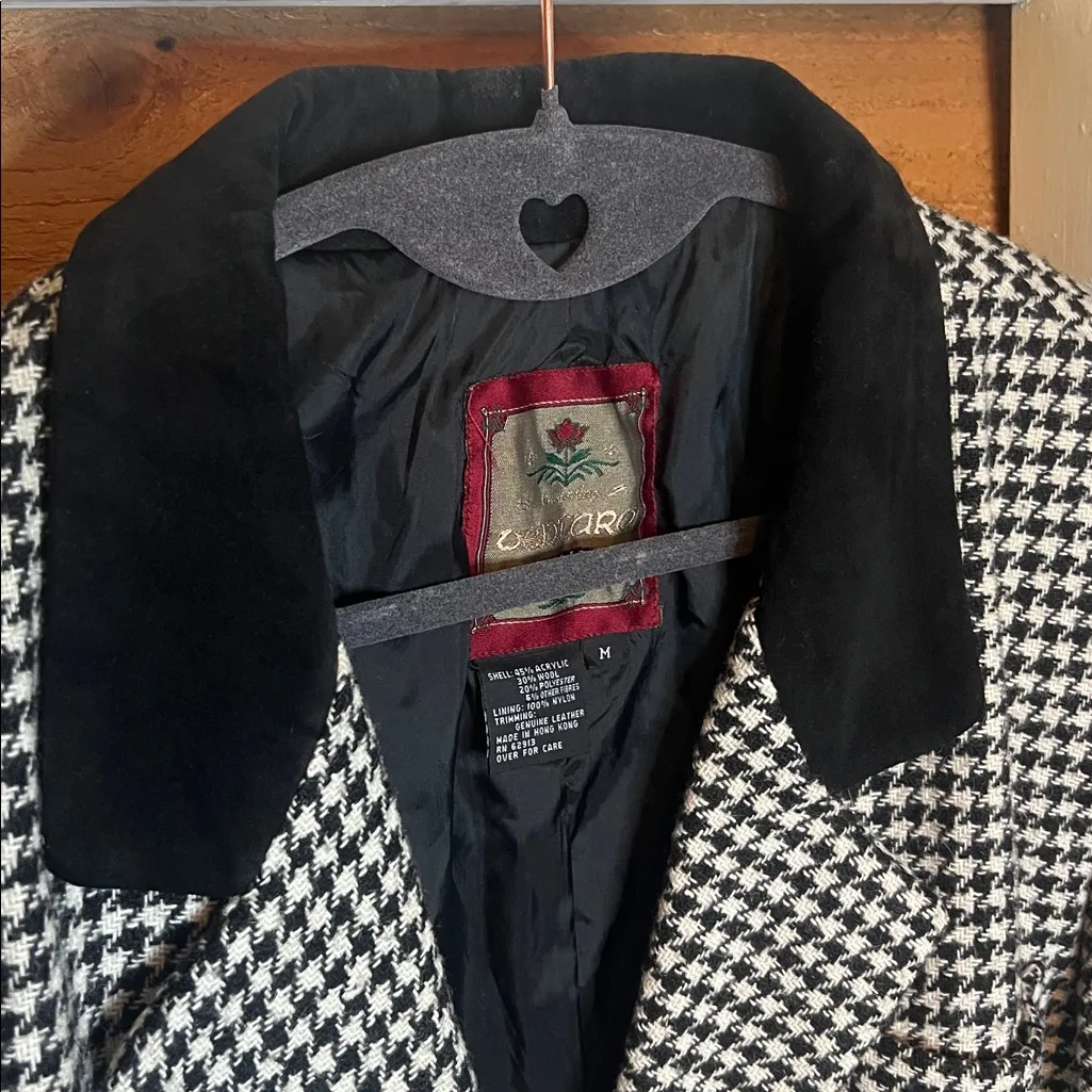 Vintage Houndstooth Leather Wool Blazer Jacket M-XL Seen on Princess Diana Check - Image 3
