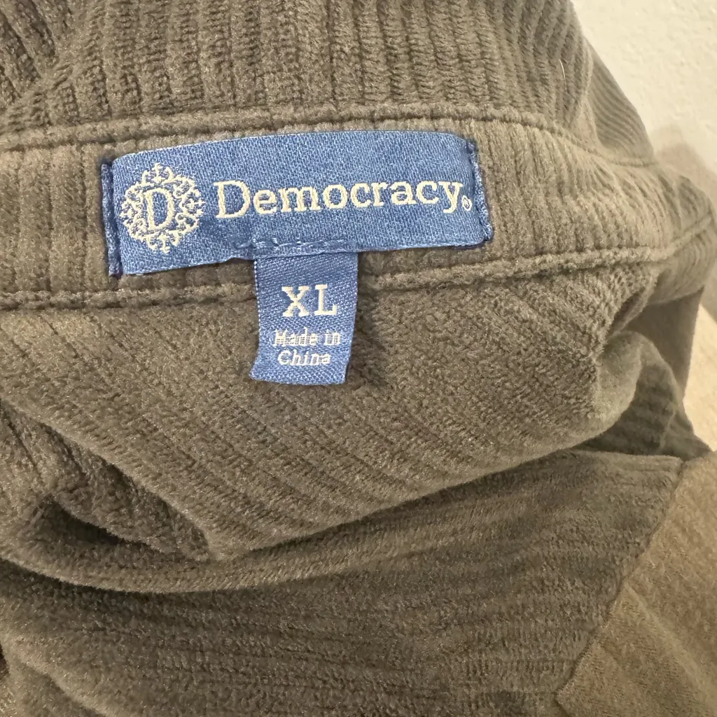 Democracy Corduroy Shirt Jacket Shacket Olive Green Soft Button Front Size XL - Image 13