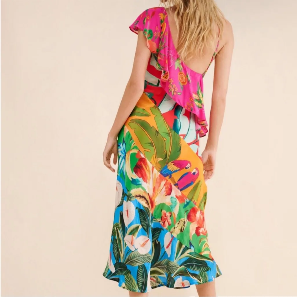 Farm Rio Mixed Flowery Ruffle‎ One Sholder dress size XS - Image 3