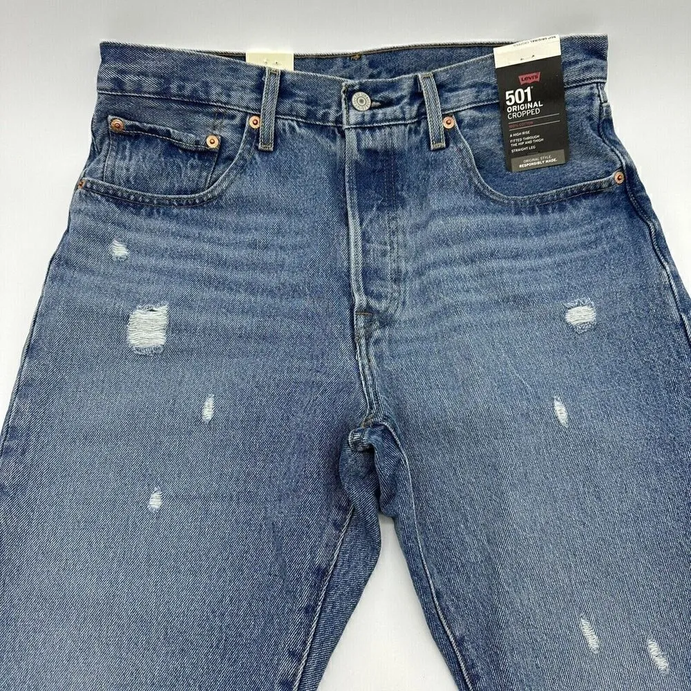 Levi's Premium 501 Original Cropped Women's Sz 30x26 Button Fly Distressed Jeans - Image 4