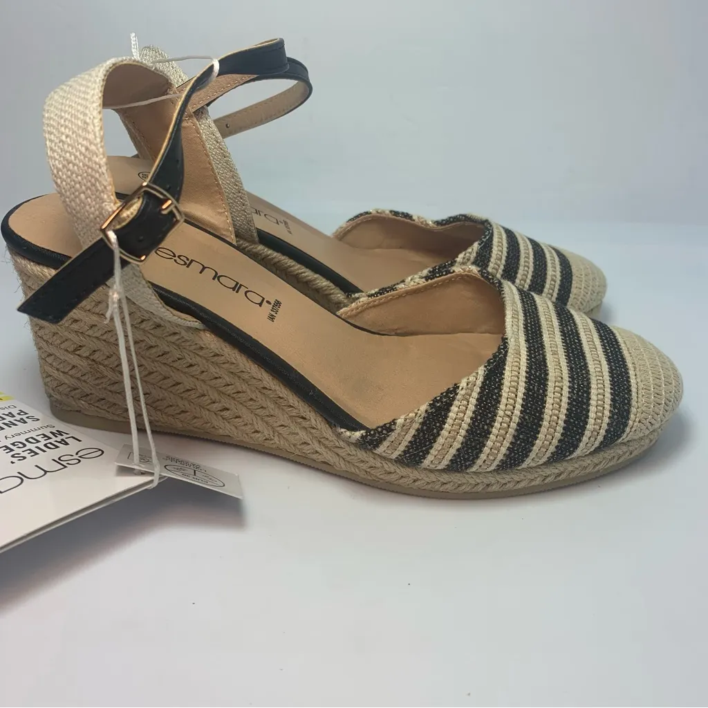 Esmara Striped Pattern Espadrille Ankle Strap Court Wedges, Size‎ 8 Tan - Image 8