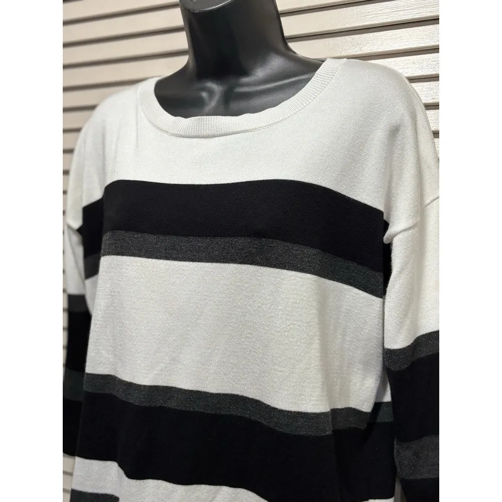 Cable & Gauge Black/White/Gray 3/4‎ Sleeve Sweater Button Back Size Large - Image 2