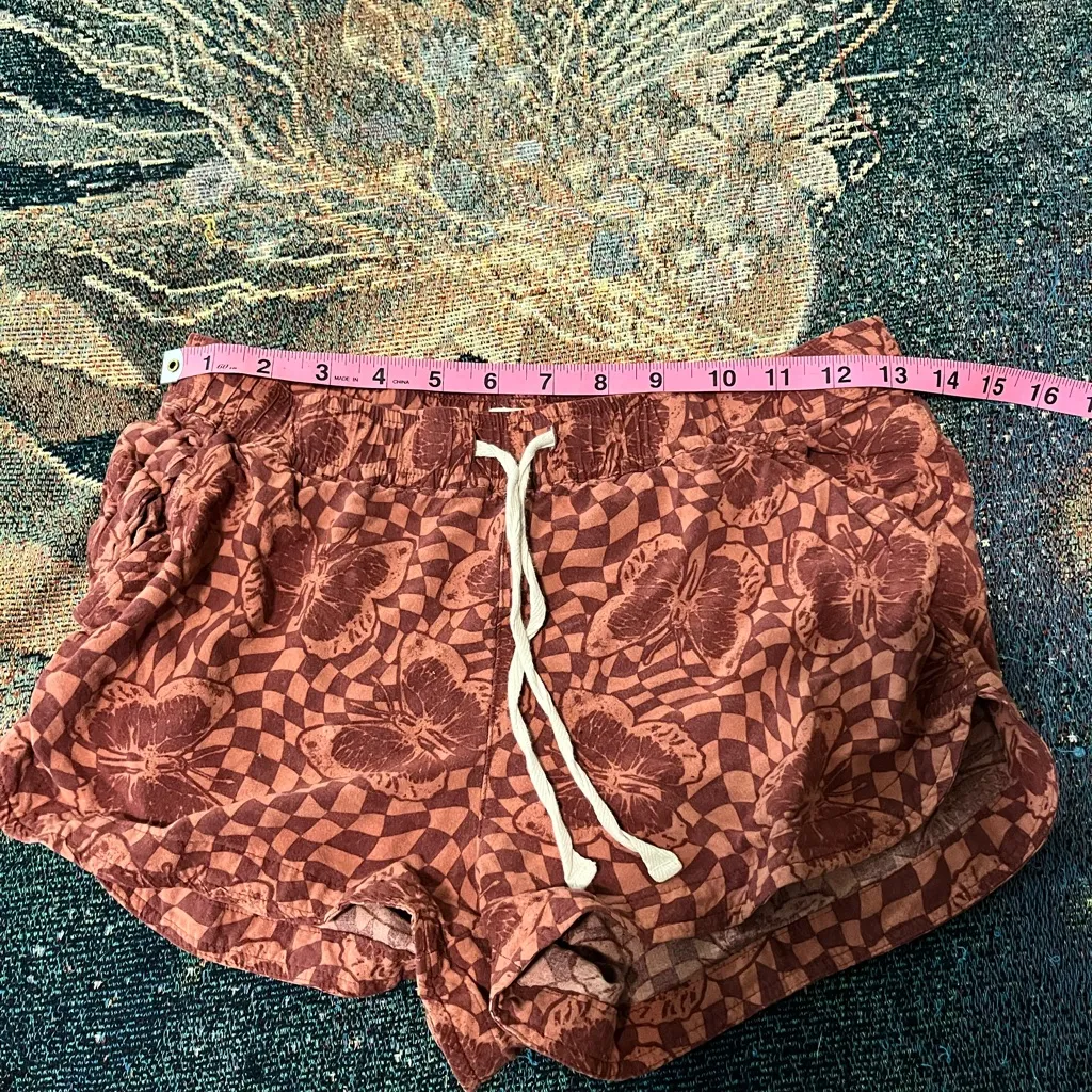 High Rise Red Dolphin Shorts S Red Butterfly Print Athletic Lounge Warm Weather - Image 11