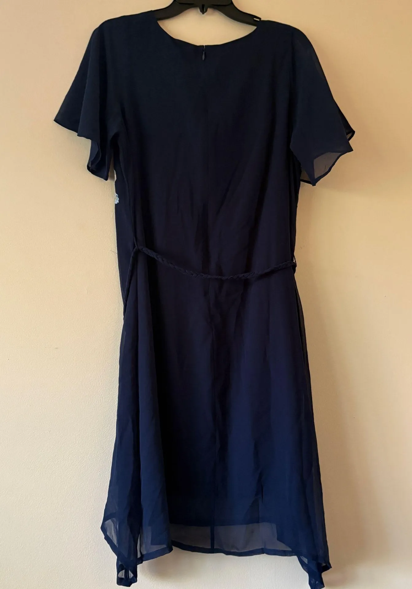 NWT Desigual Blue Floral Embroidered Dress XL Sheer Overlay Flutter Sleeve - Image 2