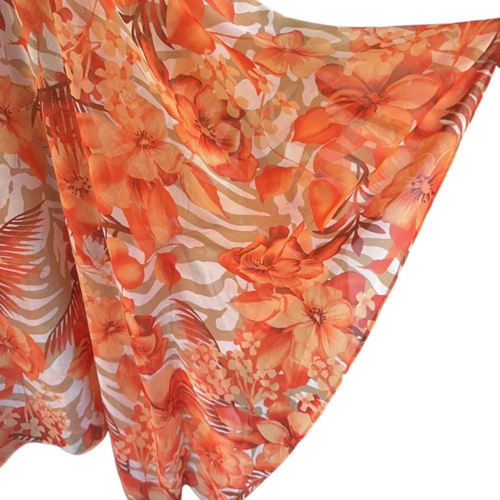 Like New Susan Graver Top / Swim Cover-Up Orange Floral Gold Sequin V Neck 3X - Image 3