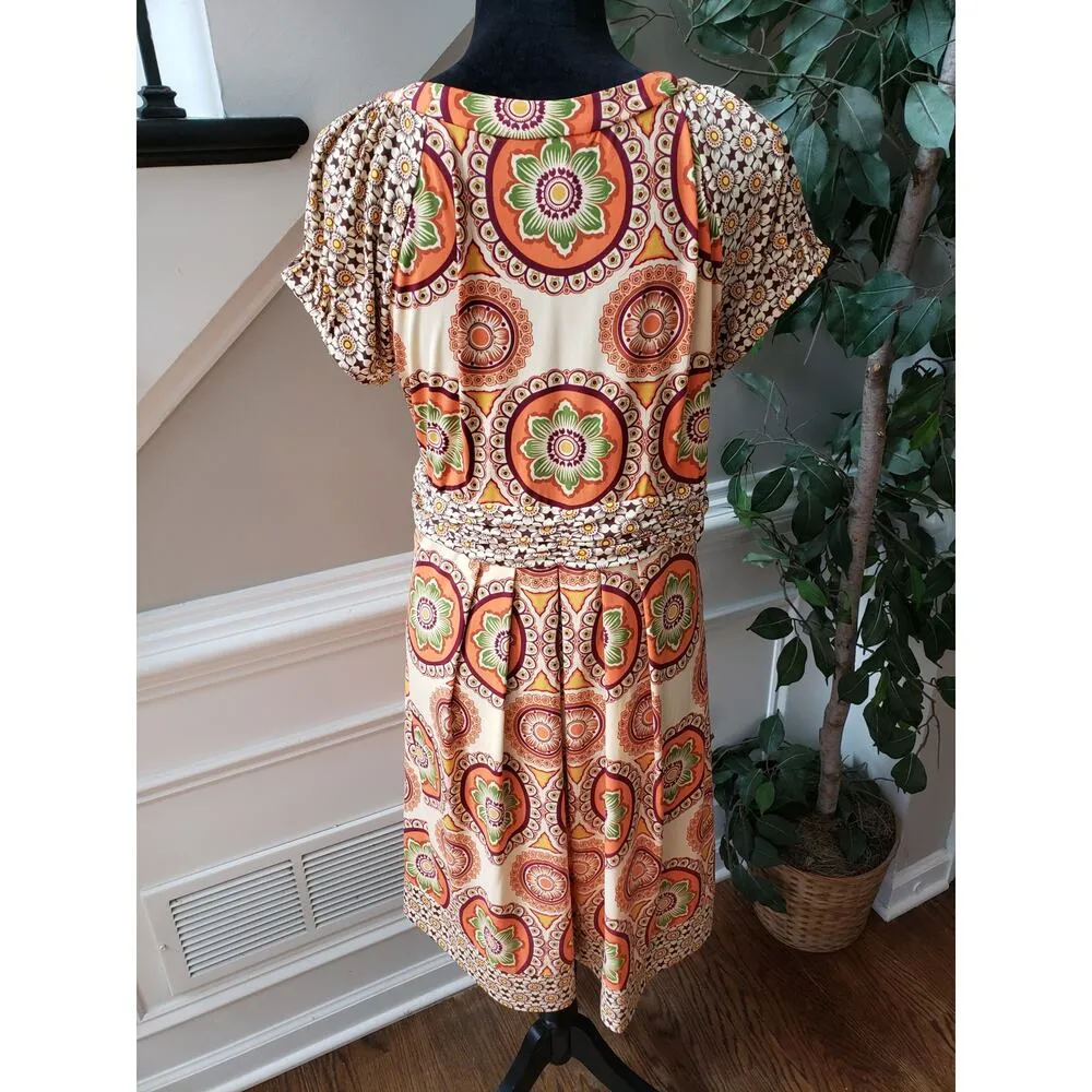 ECI Wrap Dress Women's Large Multi Floral Stretch Pleated Waist Belted V Neck - Image 5