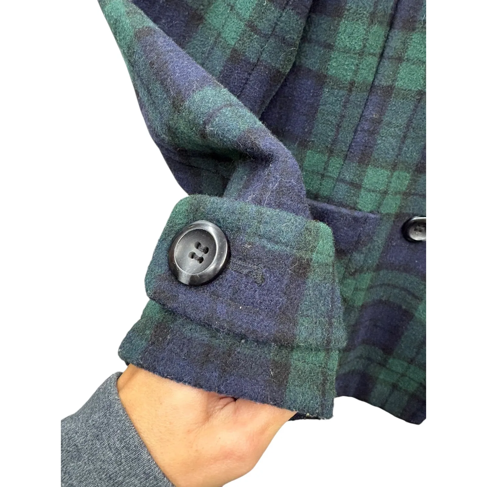 St. John's Bay Women's Plaid Peacoat Preppy Academia Y2K Wool Blend Outerwear S - Image 7