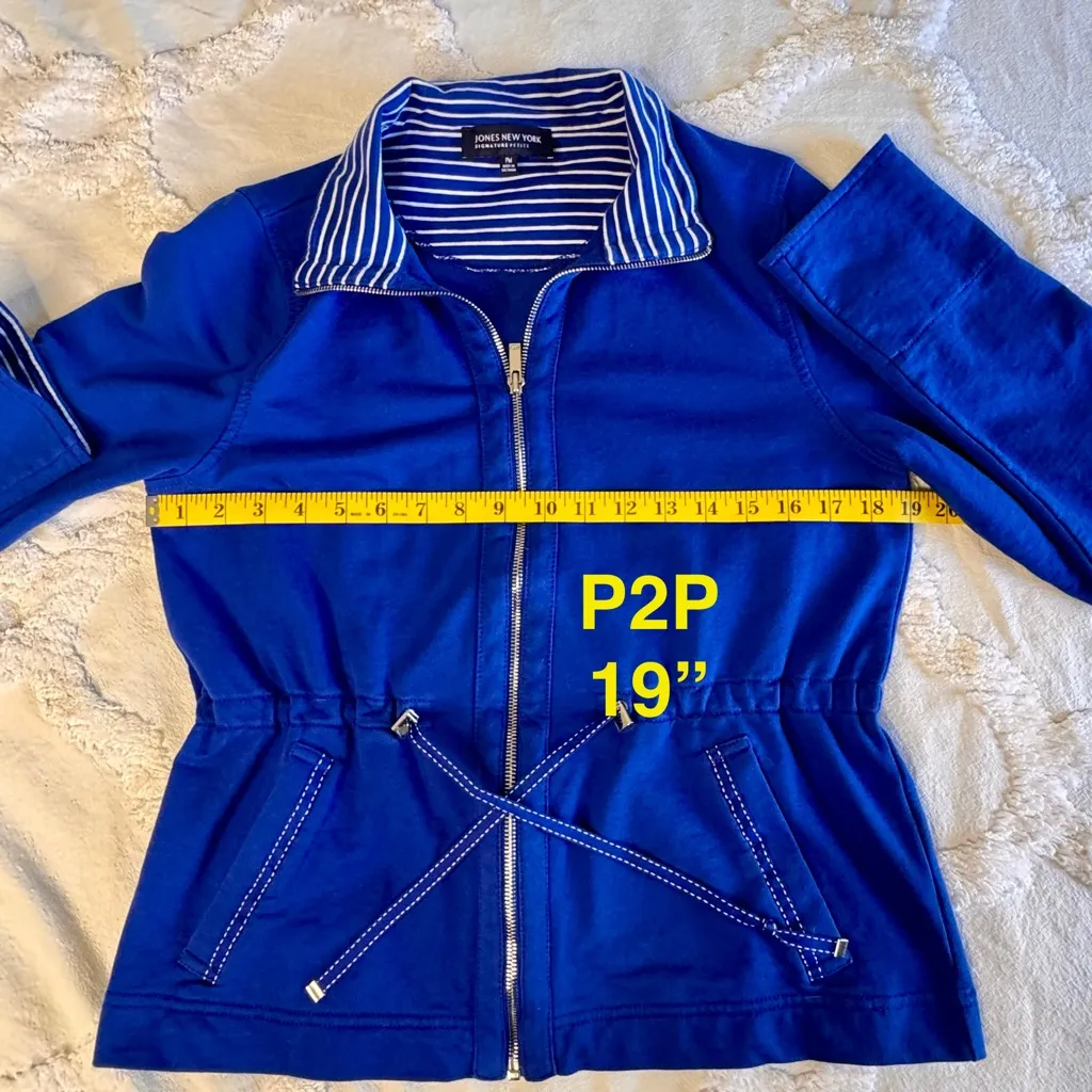 Jones New York Women's Jacket Striped Collar and Wrists Drawstring Waist‎ Sz PM - Image 4