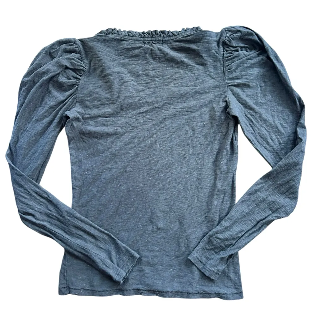 Nation LTD Black V Neck Long Puff Ruched Sleeve Shirt Top Pima Cotton Kristen XS - Image 7