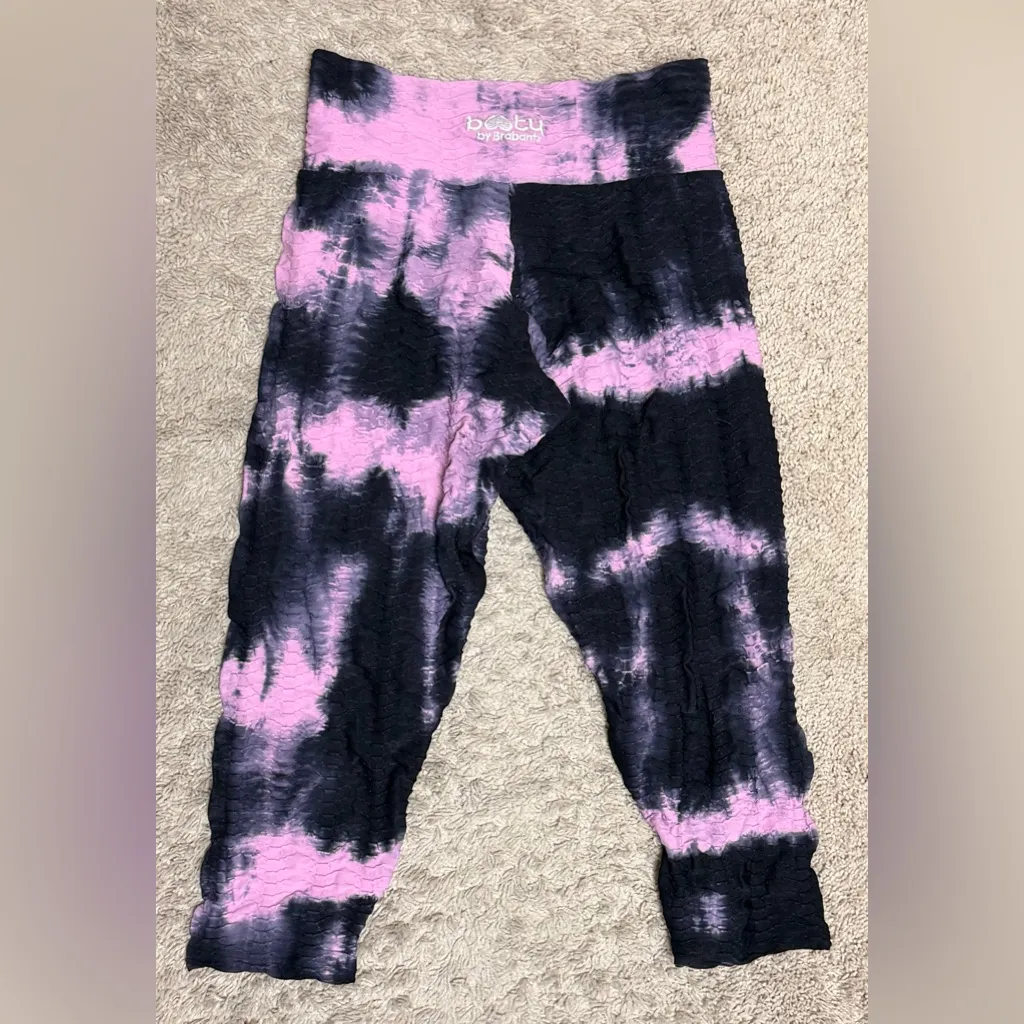 Booty by Brabants Pink Black Tie Dye Textured Leggings EUC S - Image 2