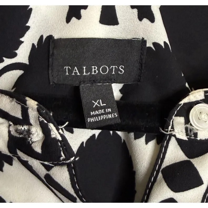 Talbots Womens XL Black‎ White Geometric Blouse Top Preppy Career Going Out - Image 4