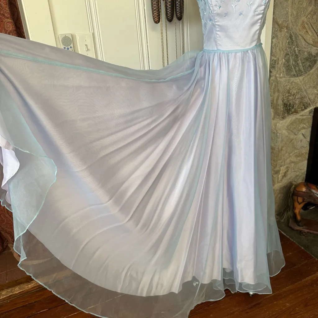 Vintage 90s Iridescent Pastel Strapless Gown Blue - Image 5