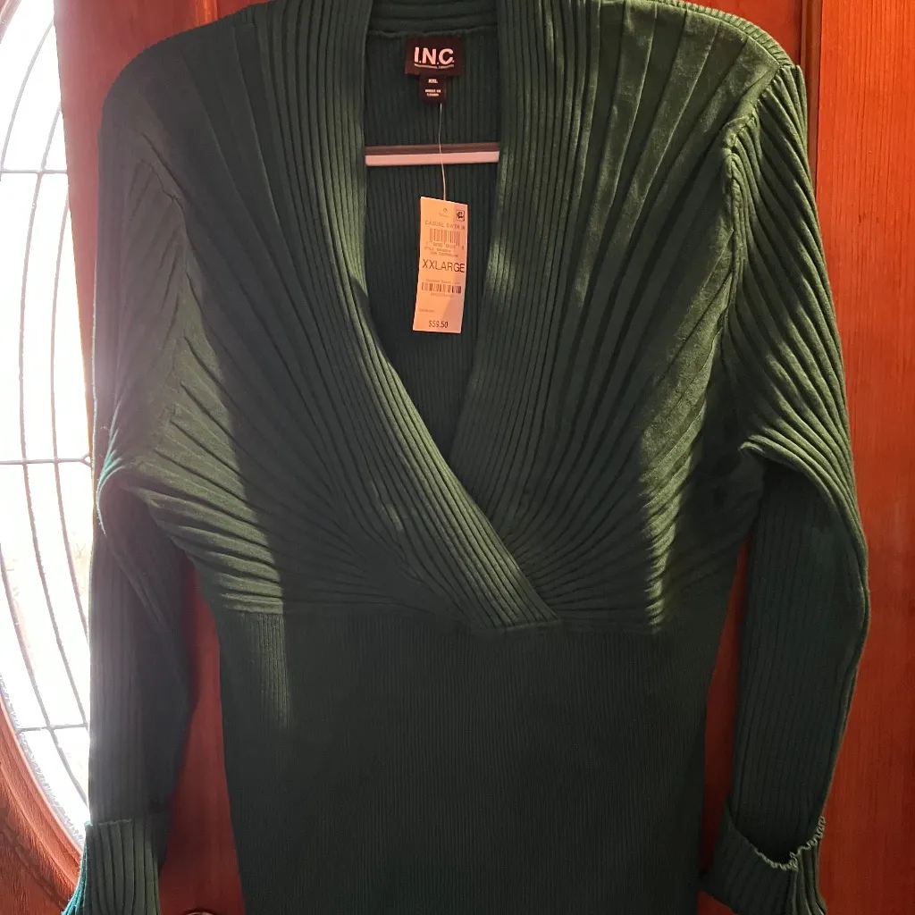 I.N.C. International Concepts Women's Ribbed Surplice Pullover Sweater Green Size XXL - Image 3