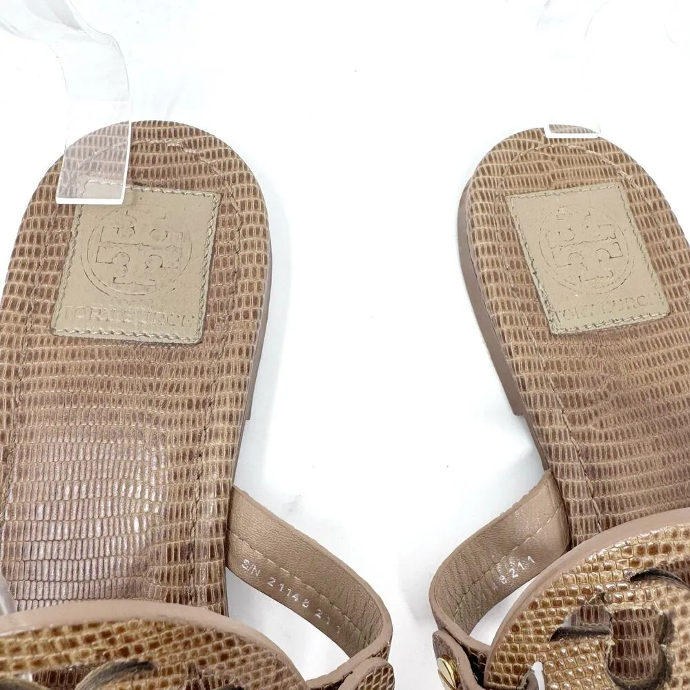 TORY BURCH Brown Tan Leather Reptile Miller Sandals Flip Flops Slides Size 10 - Image 4