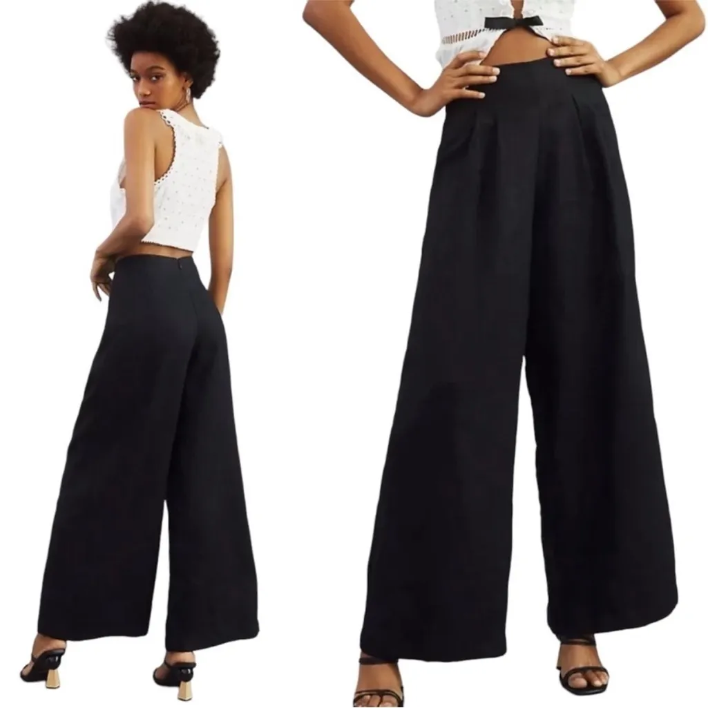 Anthropologie NWT Faithfull the Brand Azul Linen Wide-Leg Pants Women's 4 Black - Image 2