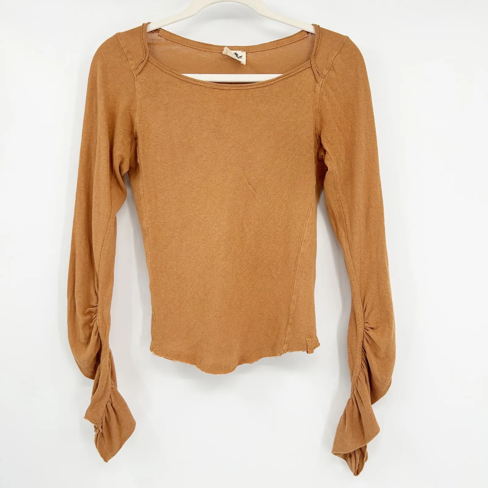 Free People We The Free Womens Lizzy Long Ruched Sleeve Top Size S Golden Nugget - Image 3