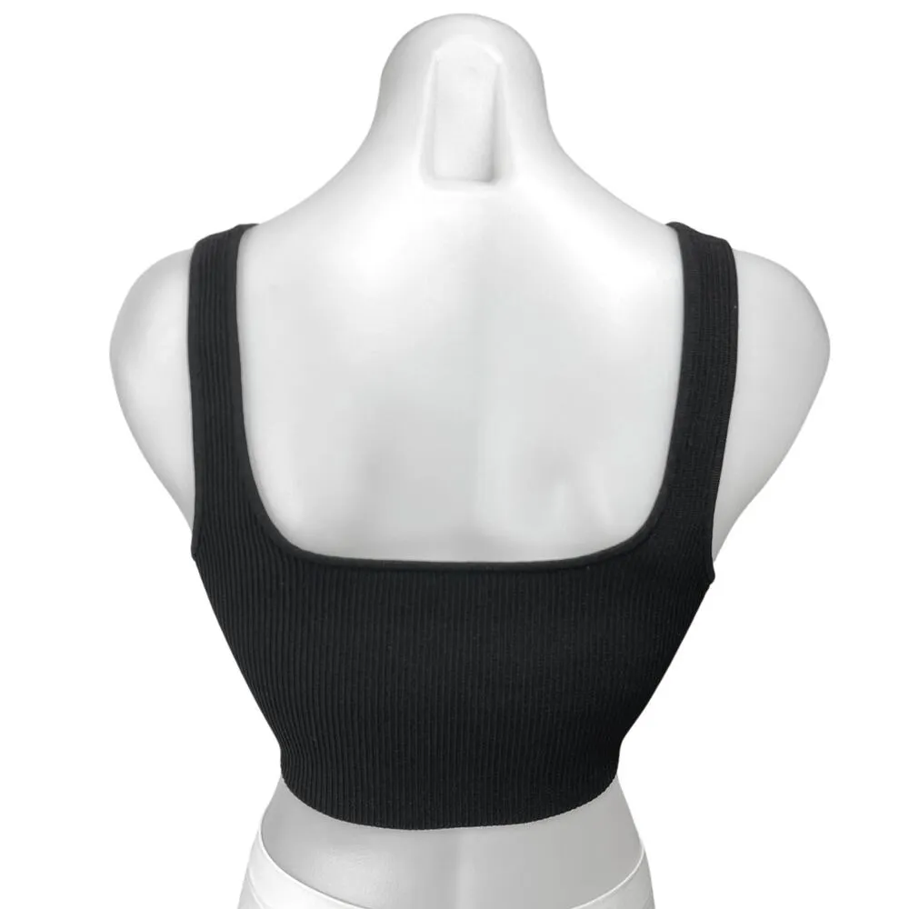 Aritzia Babaton Black Rib Knit Sculpt Sleeveless Square Neck Crop Tank Top M - Image 2