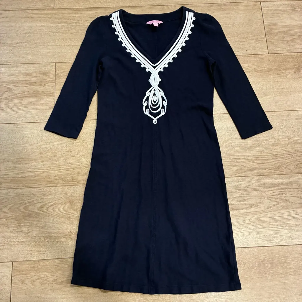 Lilly Pulitzer Tidewater Tunic Dress Navy Blue Knit Mini Size XS - Image 2