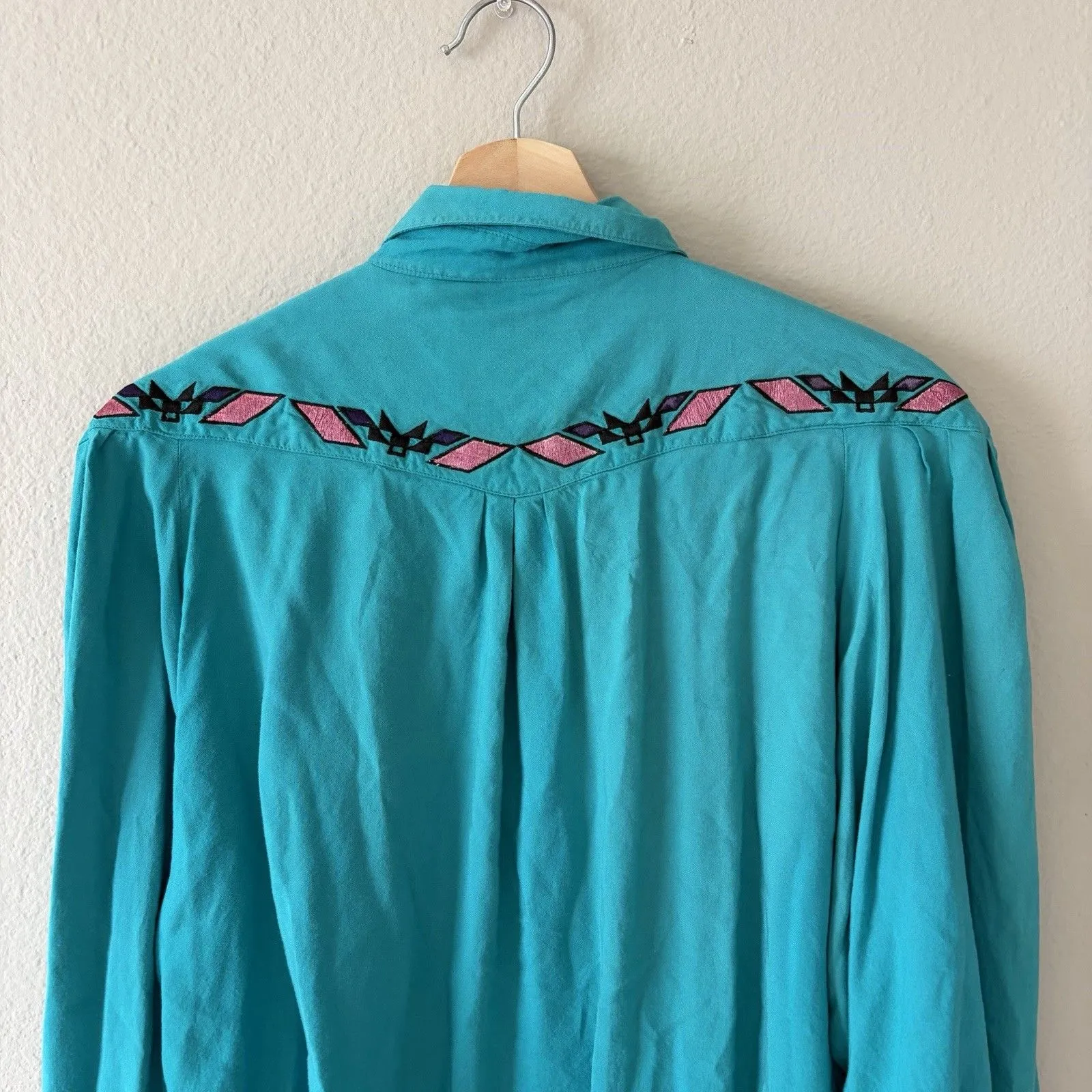 Wrangler Western Vintage Turquoise Long Sleeve Top Womens Size L - Image 5