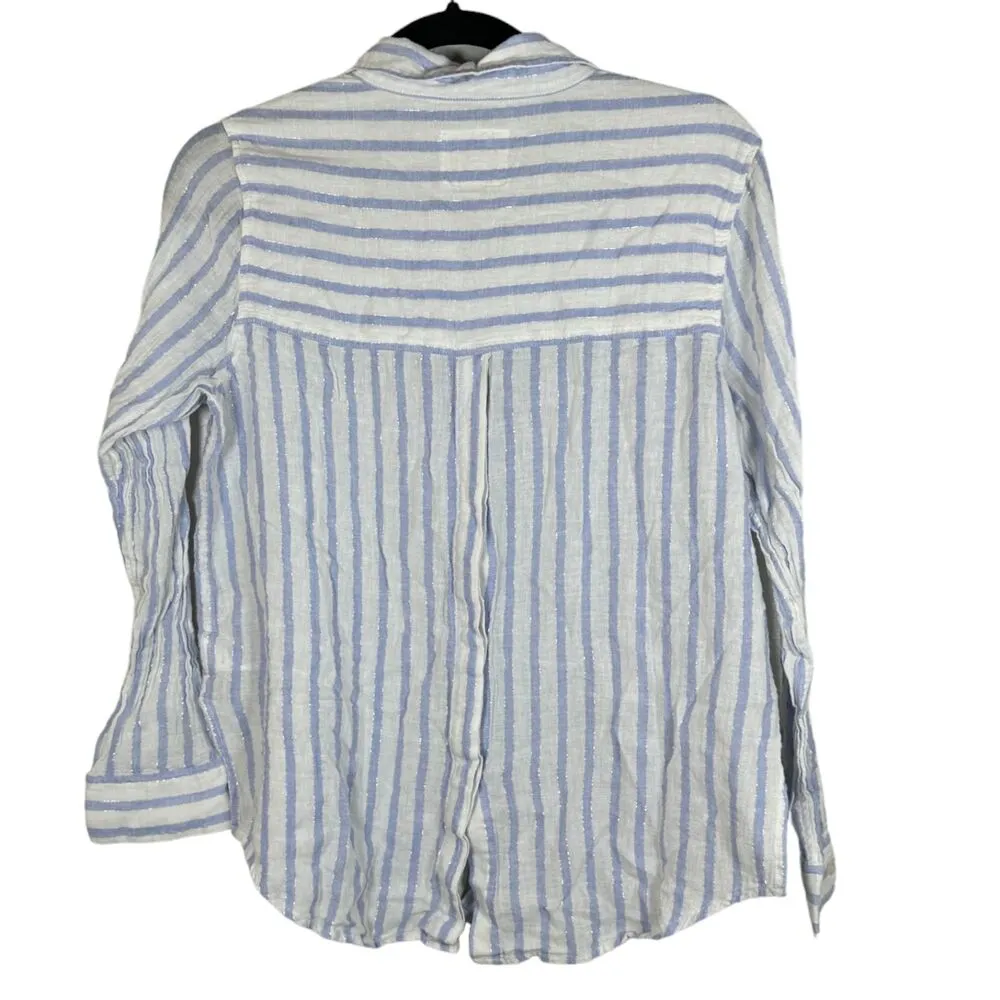 Rails Sydney Cornflower Blue Stripe Silver Long Sleeve Linen Blend Women's Small - Image 3