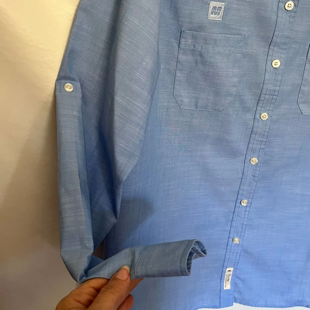 Roots73 Clearwater Button Up Women Shirt Size Large Blue M Patch #97100 Rolltab - Image 40