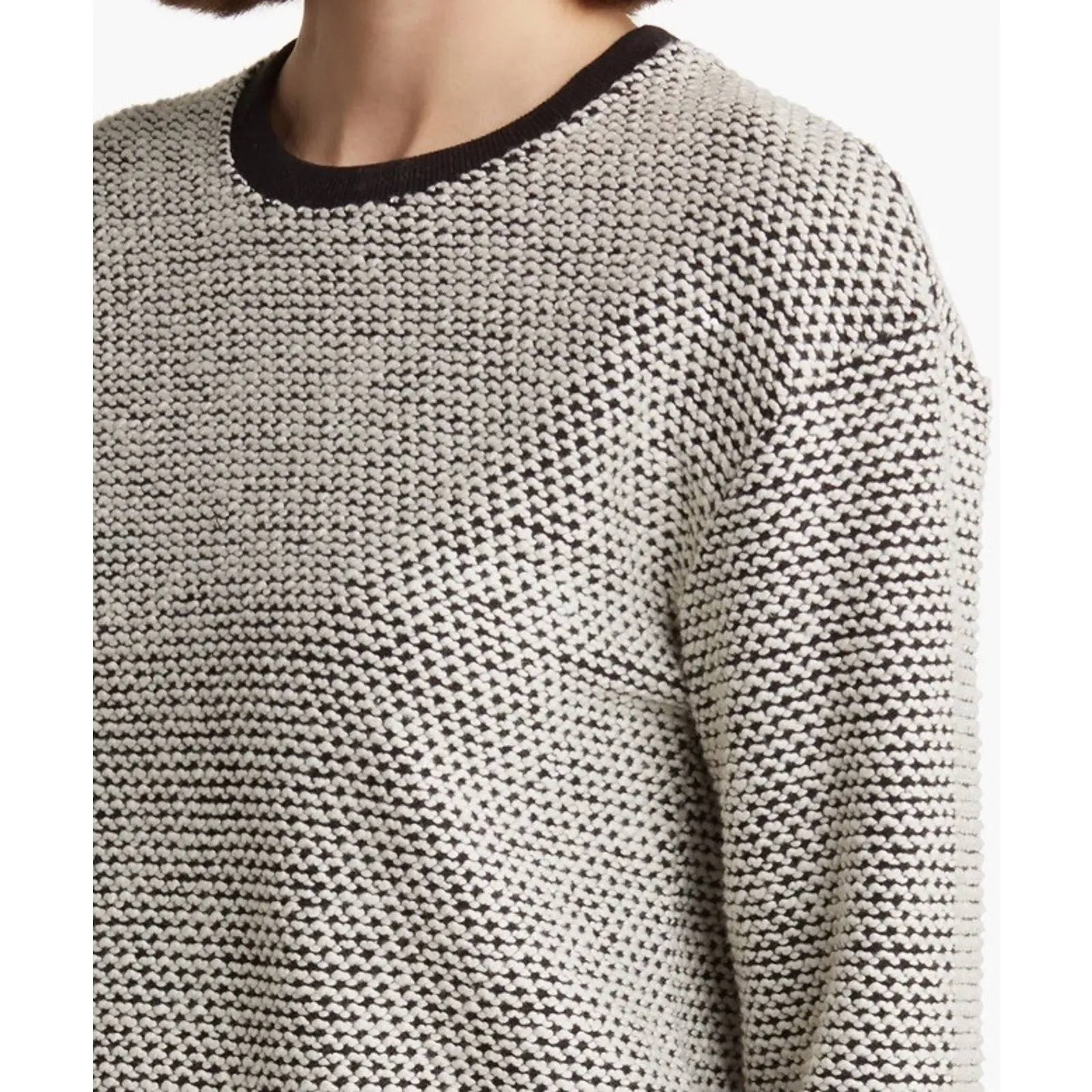 Marine Layer Textured Knit Pullover Sweatshirt S Black White Crewneck - Image 7