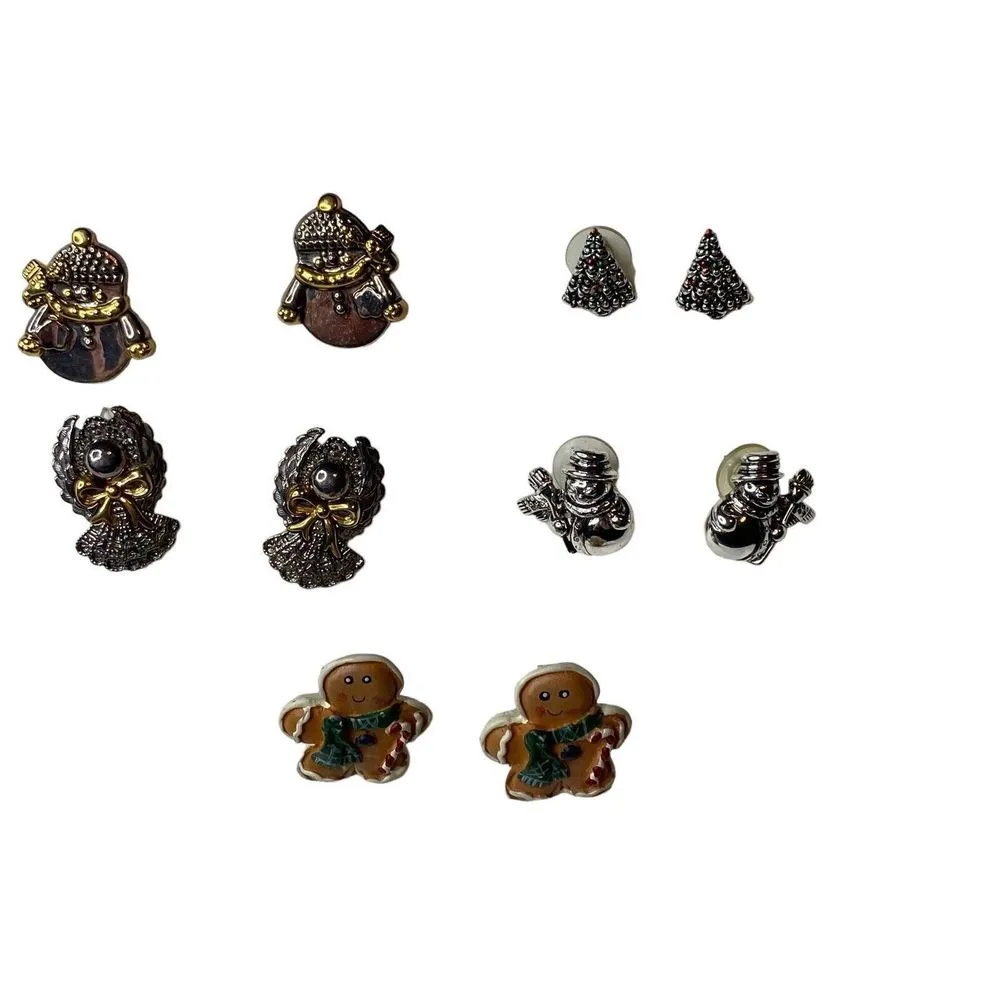 6 Pairs Vintage Christmas Ear Stud Earrings Santa Xmas Piercing Jewelry Gift - Image 12