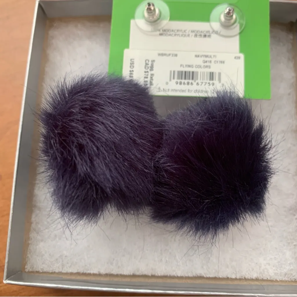 Kate Spade New York Puff Pom Pom Flying Colors Earrings Navy Blue - Image 6