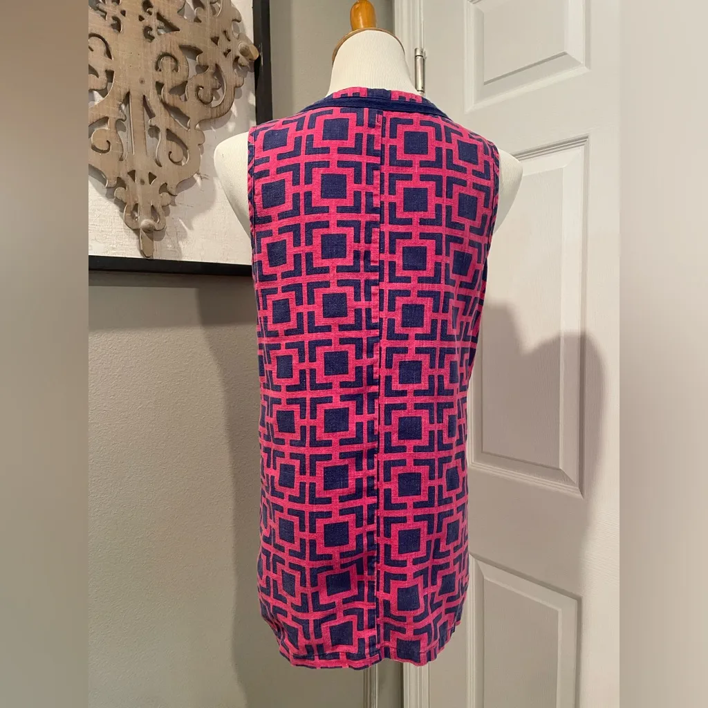CHARMING CHARLIE Women Small pink blue geometric v-neck sleeveless tunic Top - Image 3