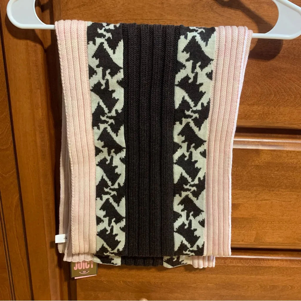 Juicy Couture Pam Gela Scottie Dog Wool Scarf Pink White Brown New With Tags - Image 3