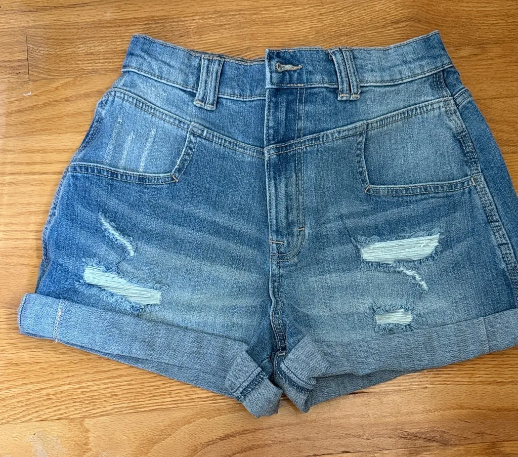 Jordache Vintage Denim Shorts Blue Distressed Cuffed Size 28 Western Boho Chic - Image 1