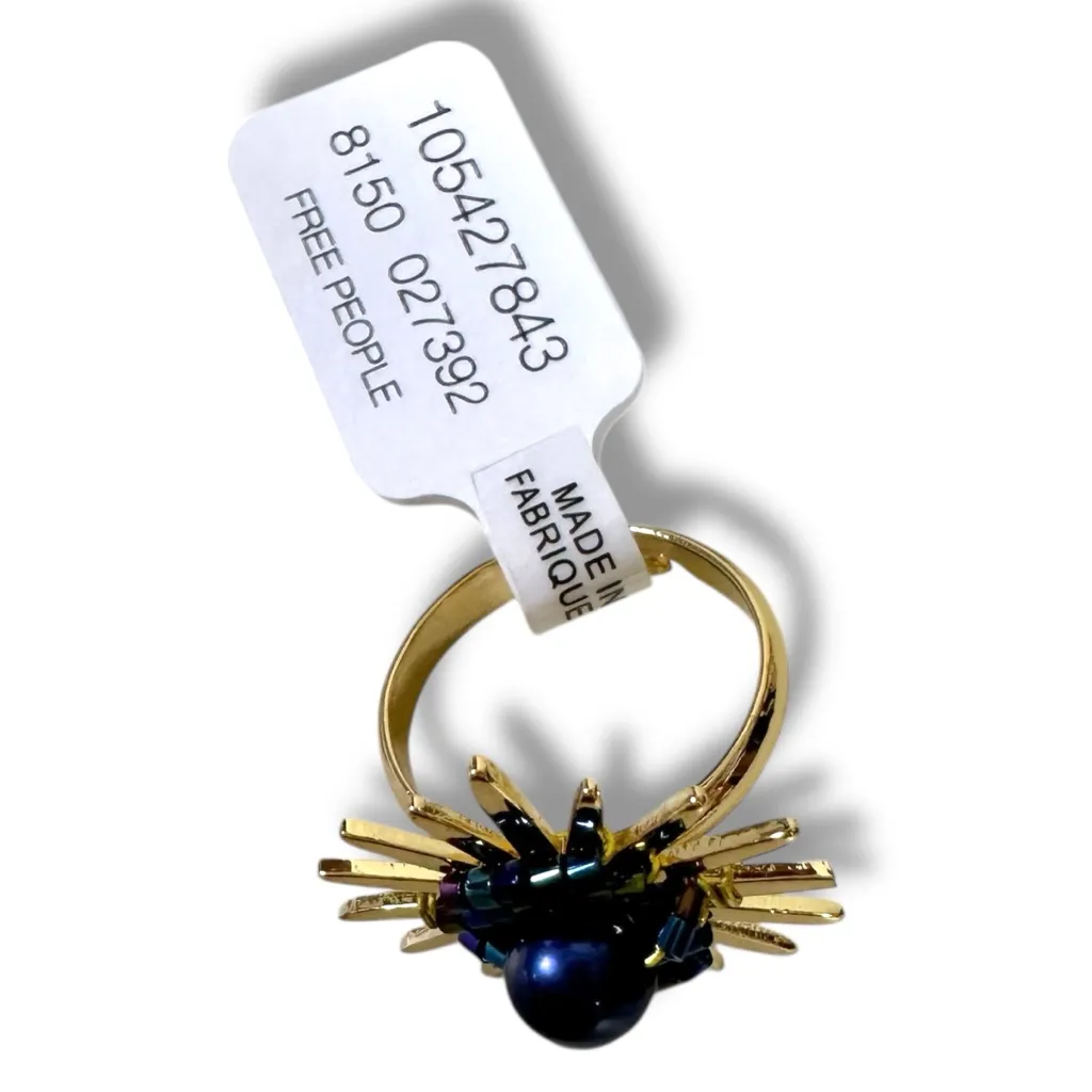 Free People Bohemian Celestial Witchy Ariana Ost Solar Sun Ring NWT Pearl Brass - Image 6