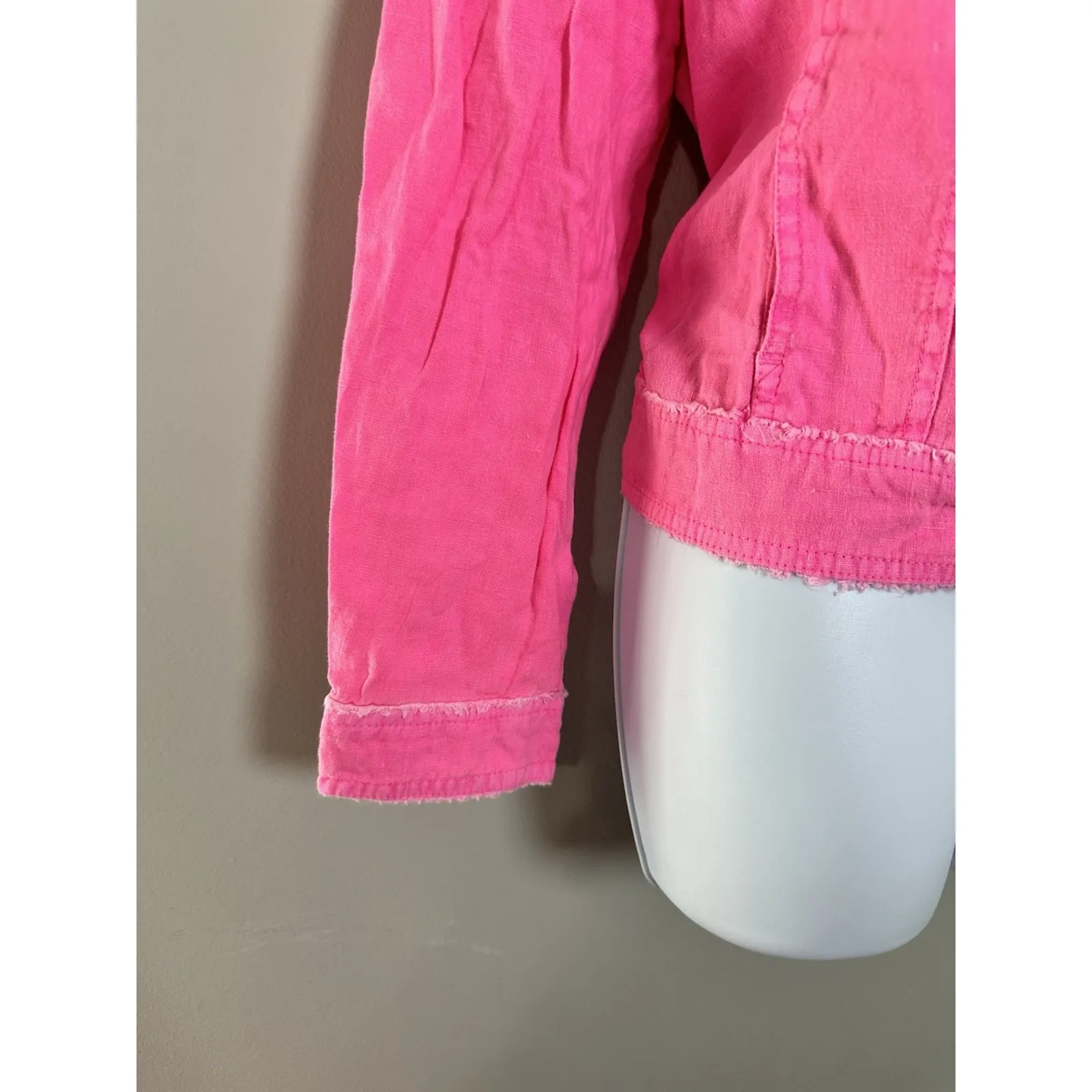 Lulu B Hot Pink 100% Linen Jacket Barbiecore NWT Size XL Fringe Trim Button Up - Image 3