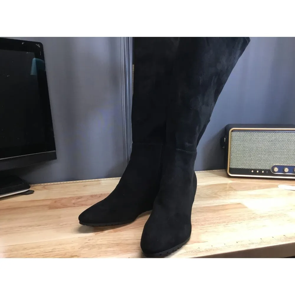 Anne Klein Valonia Women's 8 Black Suede Side Zipper Wide Calf Knee-high Booties - Image 2