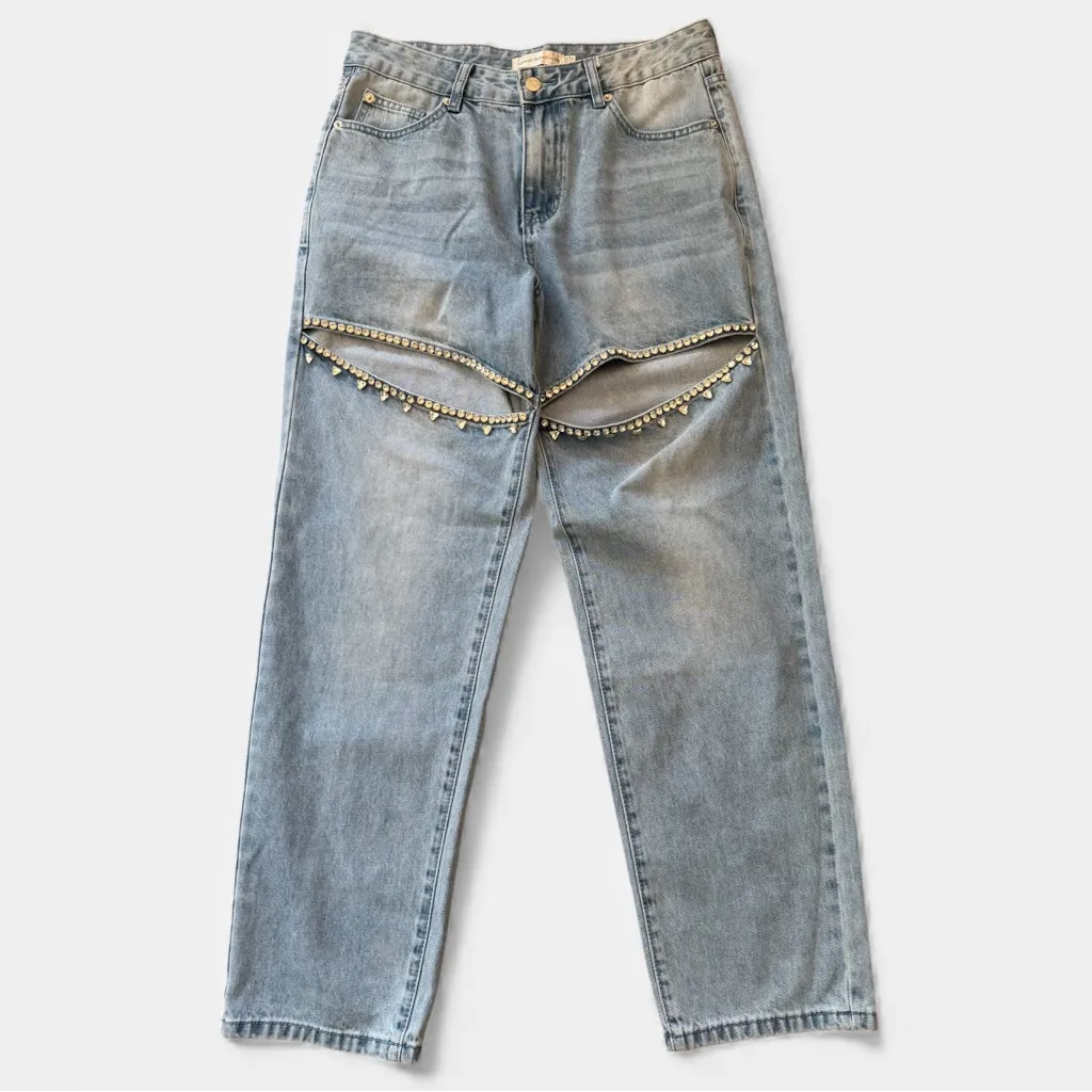 Torn by Ronny Kobo Crystal Embellished Cutout Straight Leg Jeans – Size 29 NWOT - Image 2