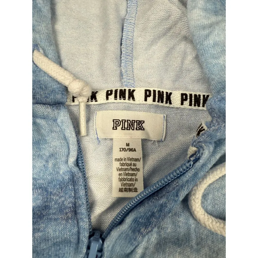 PINK Victoria's Secret Tie Dye Zip Up Hoodie Blue White Casual Loungewear Size M Size M - Image 2